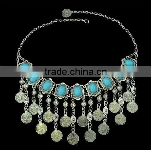 2016 new Fashion Women's Turquoise Statement Tassel Choker Collar Ethnic bohemian necklace