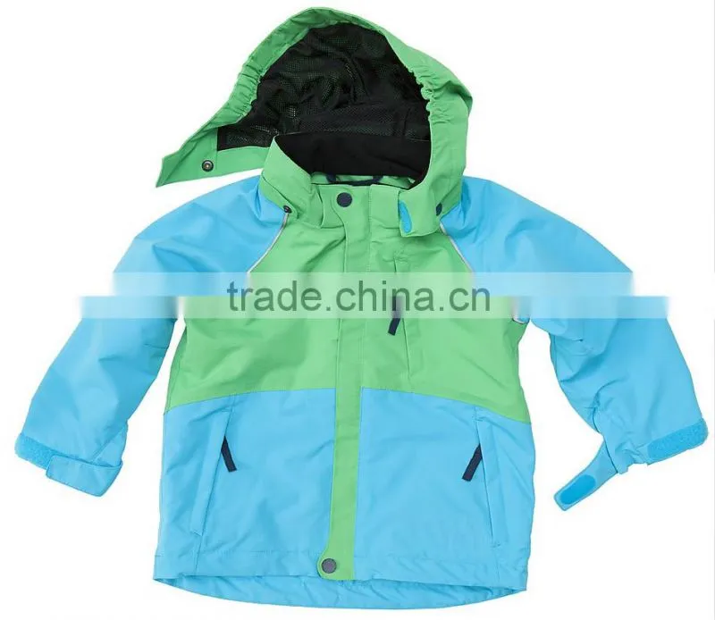 Children softshell jacket taslon windproof with detachable hood reflect print chest zip