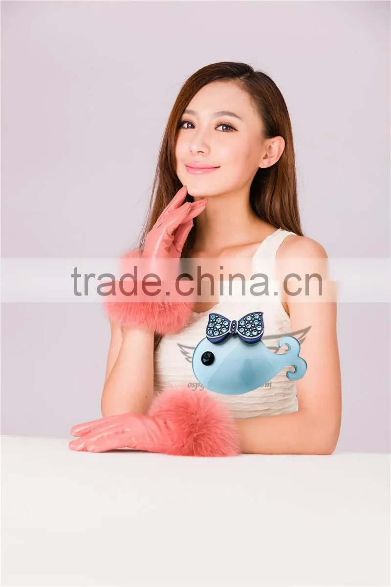 New Arrival Fashion Winter Warm Lambskin Ladies Fox Fur Leather Gloves