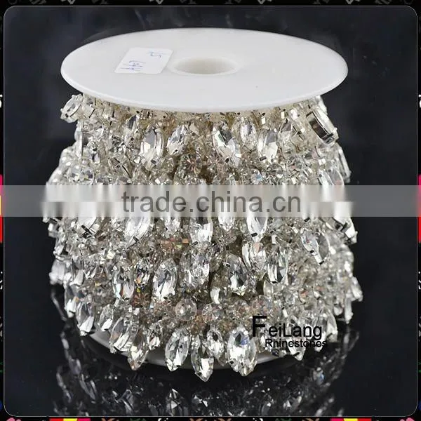 Feilang 2014 wholesale Horse eyes fancy crystal stones cup chain,new fashion design, 5 yards/roll