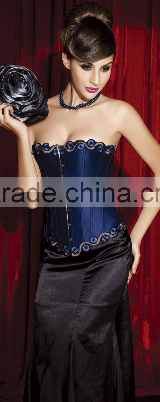 Fashion Hot Sell Satin Waist Training Corset with Fine Embroidery