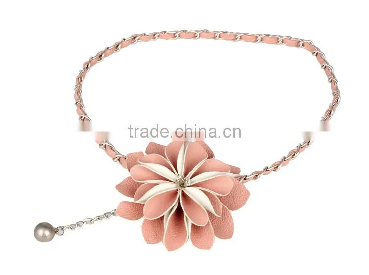 Fashion PU Flower Metal Waist Chain Female Belt SWF-W15062926