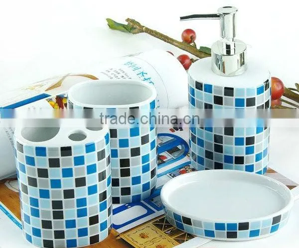 mosaic design oval ceramic bathroom accessory set