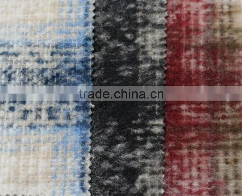 Fall winter thick scotch plaid brushed polyester acryilic blend wool fabric