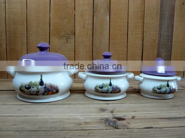 Ceramic Biscuit Canister with Handle and Purple Lid