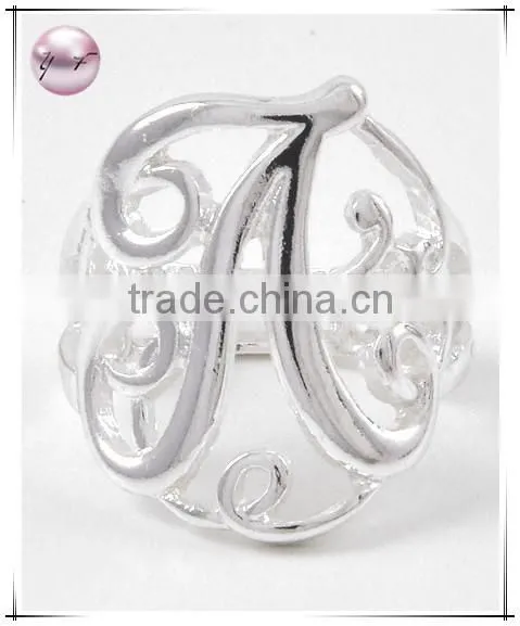 Silver Tone Metal Lead nickel Compliant letter Ring