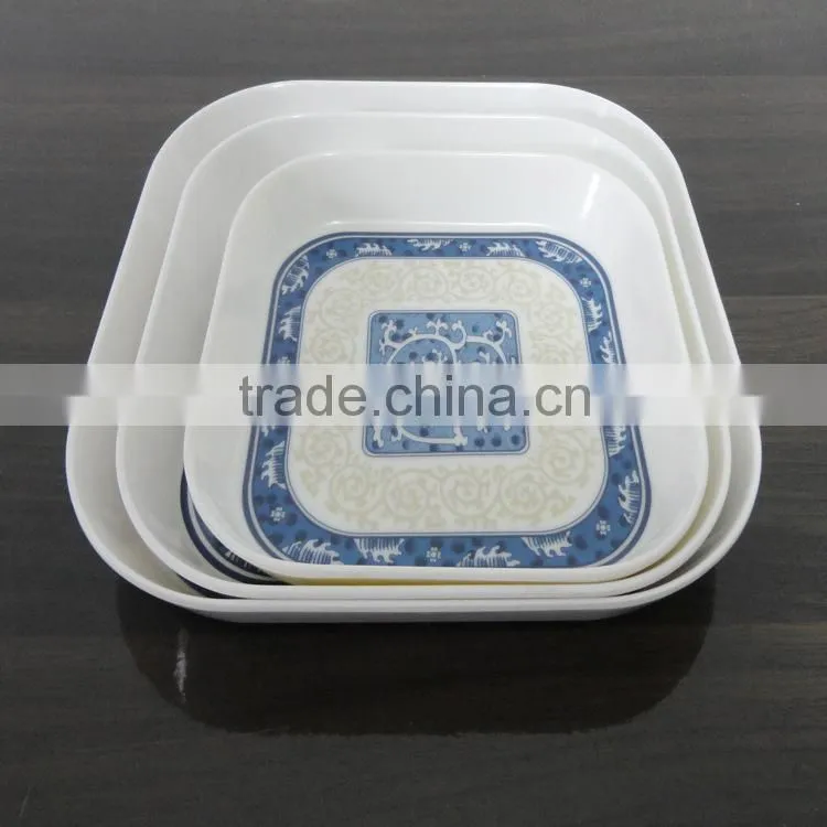 long square blue and white porcelain style melamine plate