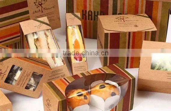 brown kraft paper Custom Logo Design Triangle Paper Sandwich Box with PP Window