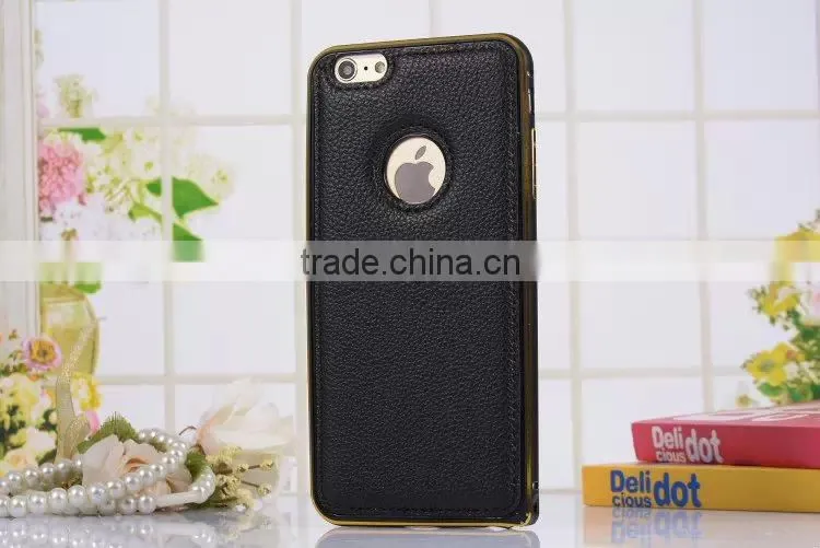 Leather Back Cover Metal Bumper Frame Case For iPhone 6,metal bumper for iphone6 plus