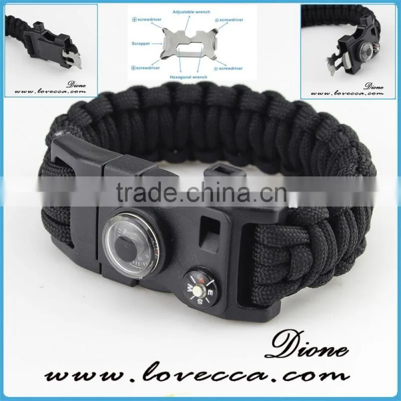 Outdoor Survival Gear Escape Paracord Bracelet With Flint / Whistle / Compass / Scraper
