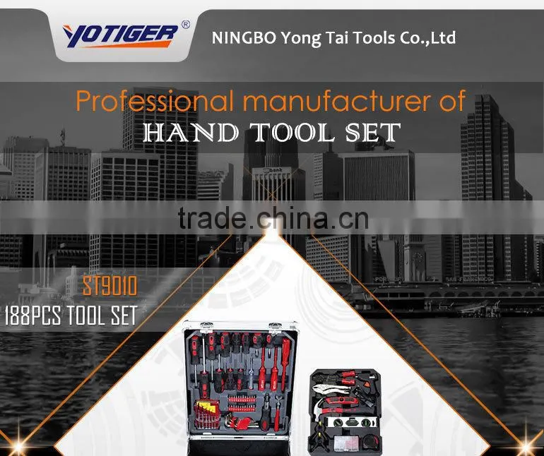 188pcs Trolley Aluminium Case Hand Tool Set, Metal Box Complete Hand Tool Kit Set
