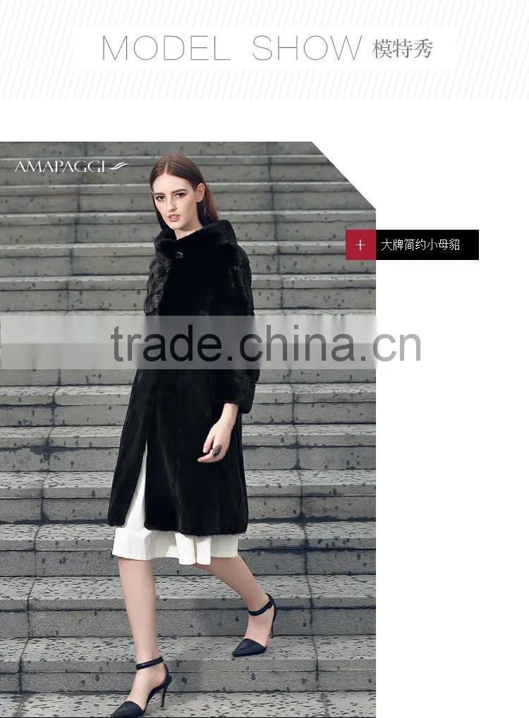 Factory sale long black natuarl mink fur women coat in China