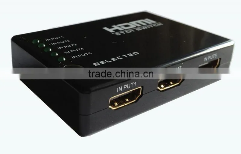 5-port HDMI Switch 5x1 5 In 1 Out Auto Switch Support HDCP, 3D, 1080P, HD Audio with IR Remote