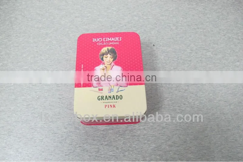 rectangular shape print and nice nail polish tin can