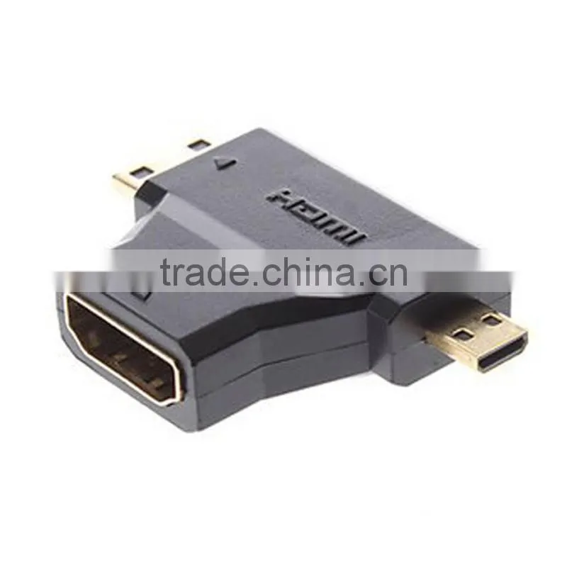 3 in 1 Micro HDMI Male & Mini HDMI Male to HDMI 1.4 Female 90 Degree COMBO Adapter HDMI Male Connector