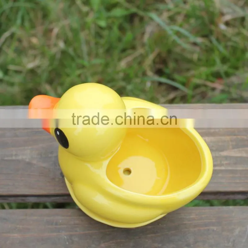Attractive desktop decor yellow duck shape animal ceramic planter