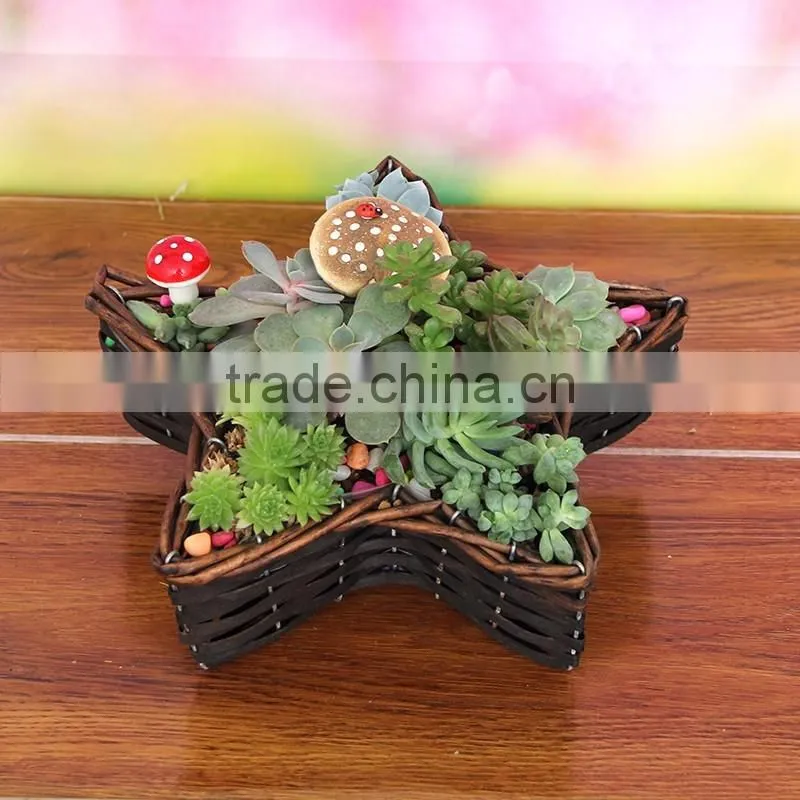 Handmade wicker basket heart-shaped retro pastoral desktop simulation flower planting pot plants meat storage basket