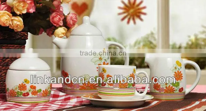 lovely hand made decaled ceramic tea pot set