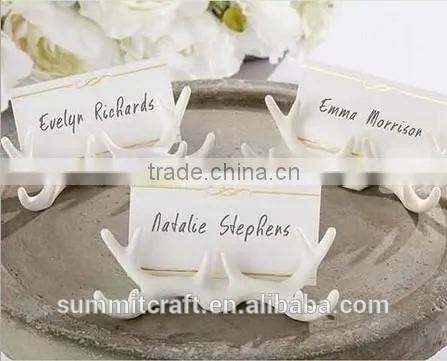 Pure white deer antler wedding place card holder