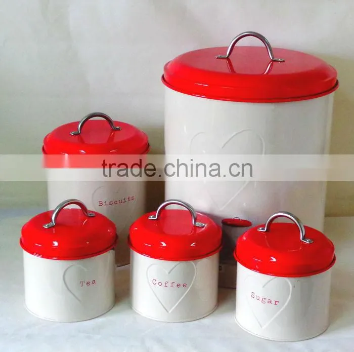 Embossed logo 5pcs tea coffee sugar canisters bread bin storage bin