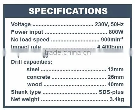 JRH800 800W 26mm Electric rotary hammer