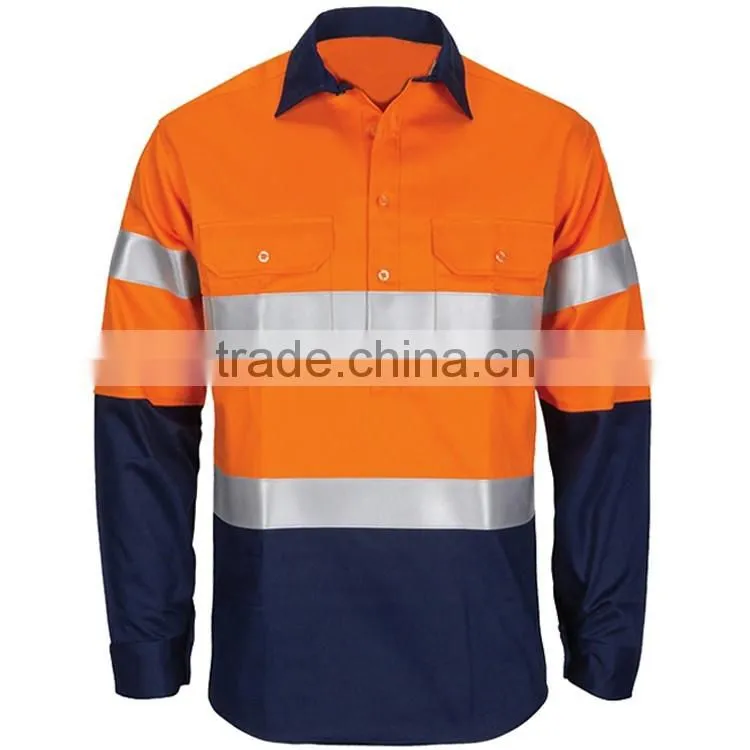 Cheap custom safety reflective orange and navy shirt