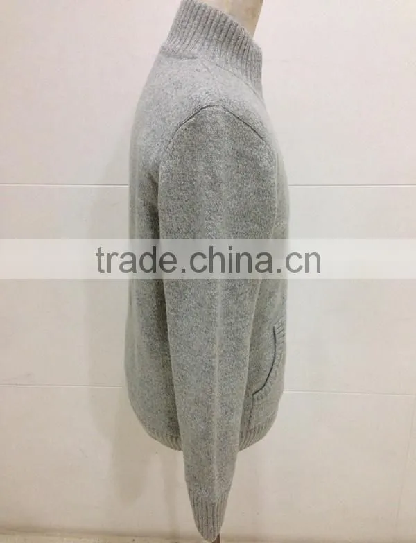 Mens zipper cardigan lambswool sweater coat with lining