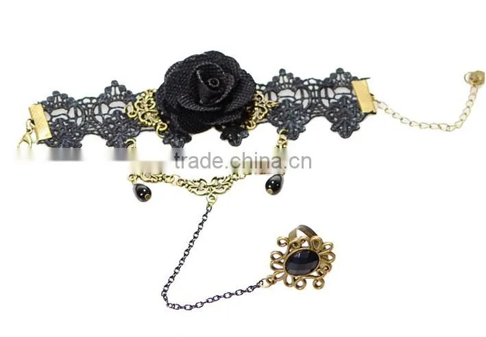 Yiwu wholesale rose lace bracelet hot girls bracelets sets with ring