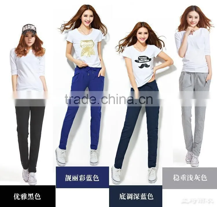 China wholesale Ladies High Quality Slim Fit Pants Womens Casual Sport Pants 2015