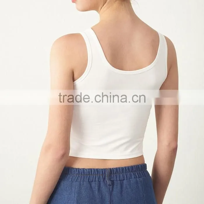 Cheap cotton plain white fashion printing women workout tank tops custom