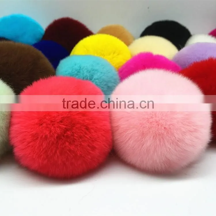 DIY handmade smooth colourful rex rabbit fur pom poms for keychain garment and shoese