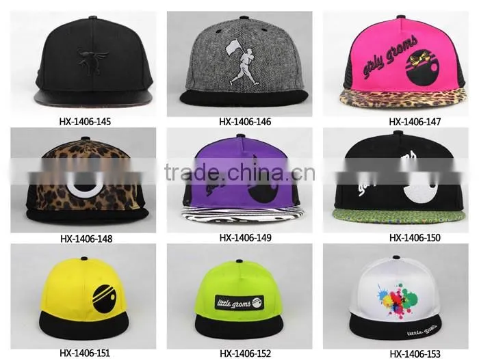 Green underbrim snapback cap,custom 3D embroidery snapback cap,black cotton snapback cap