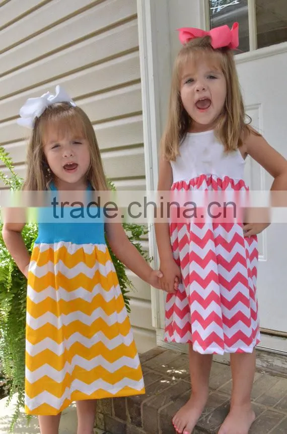 Baby Girls Pillowcase Chevron Stripe Tied Neck Dresses Girls Summer Dresses