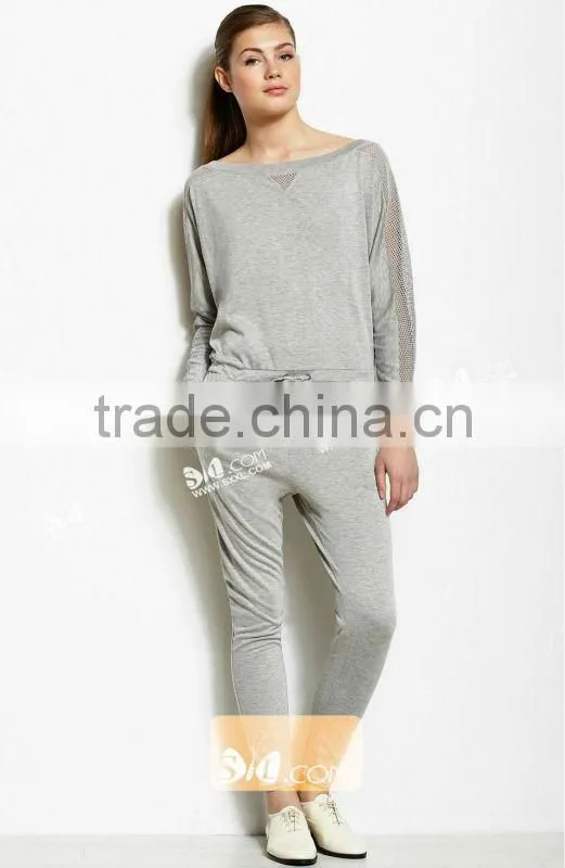 Gray knitted fashion long sleeve ladies sport t-shirt