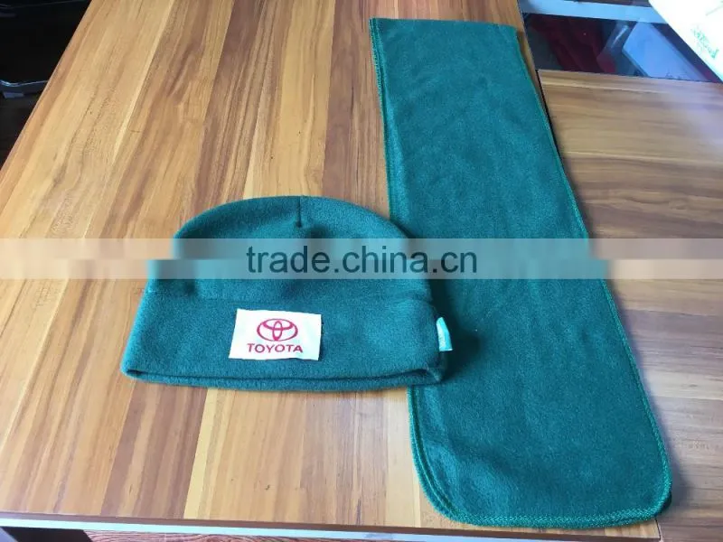 polyester polar fleece winter beanie hat and scarf wholesale