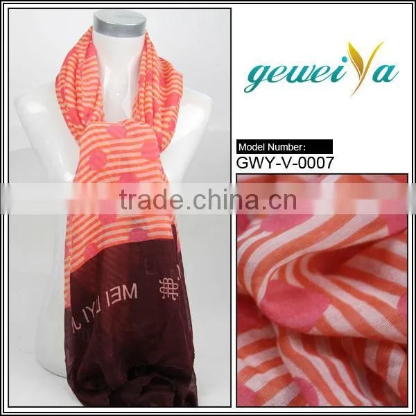 Voile Printed Stripe And Dot Women Scarf