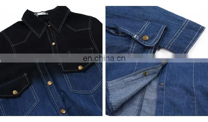 Long Sleeve Navy Factory Wholesale Ladies Denim Shirts