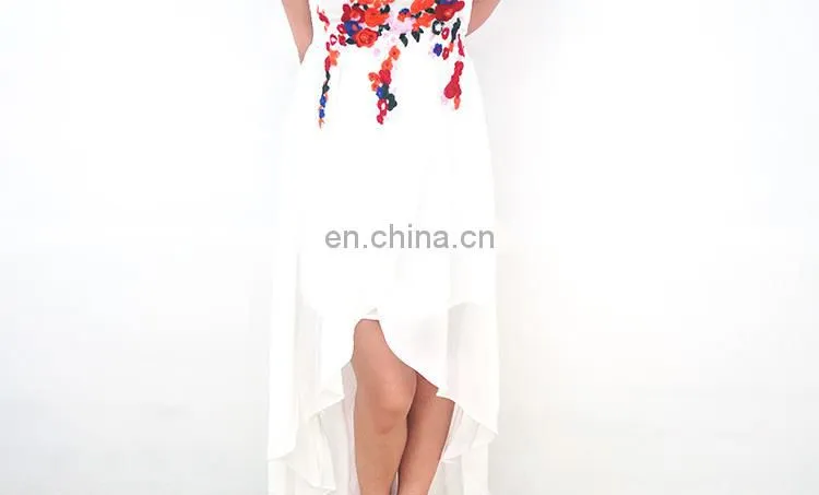 China Alibaba silk sleeveless deep v neck white embroidery women casual dresses