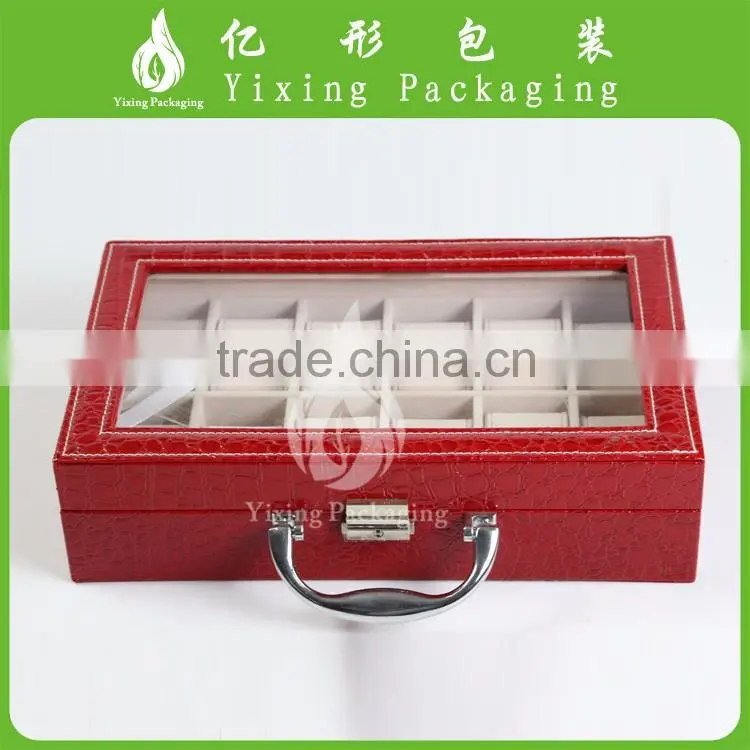 Hello Pink Glass Window PU Leather Cover 6 watches luxury watch box leather