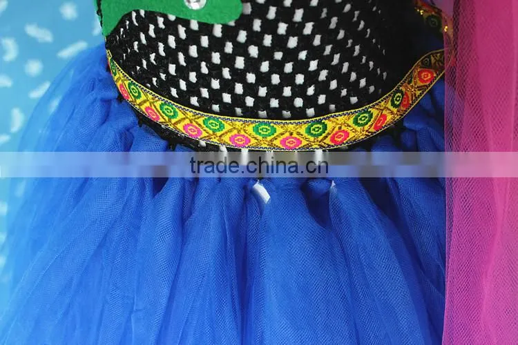 (Yellow belt)Long dress with handmade flower elsa dress cosplay costume in frozen