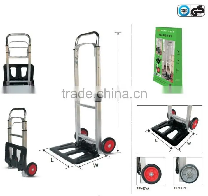 Durable alloy foldable hand trolley luggage trolley with rubber wheels