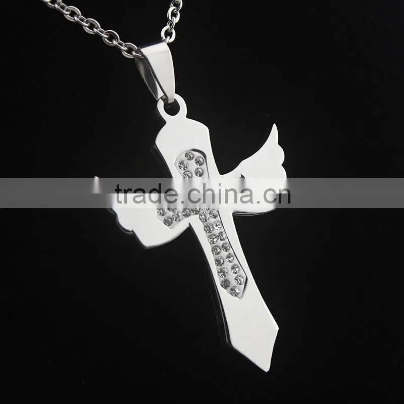 Diamond cross pendant necklace Angel Wings cross charms wholesale