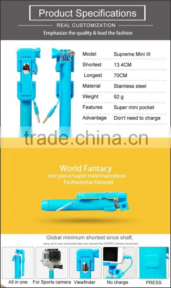 Fashion design self-pole monopod with cable take pole handled stick,Since the shaft