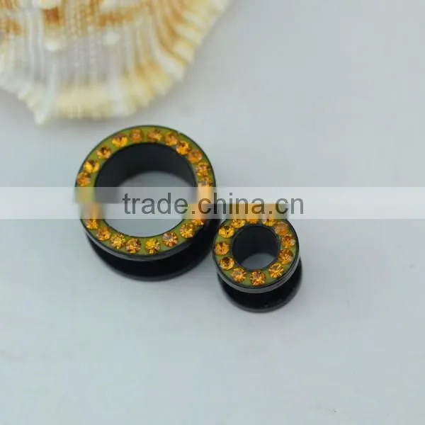 TP01064 Made in china black anodized crystal custom ear gauge flesh tunnel