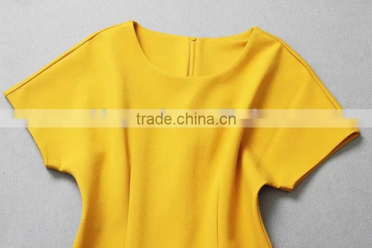 Hot Selling Fashion Causal Yellow Dress with belt for ladies
