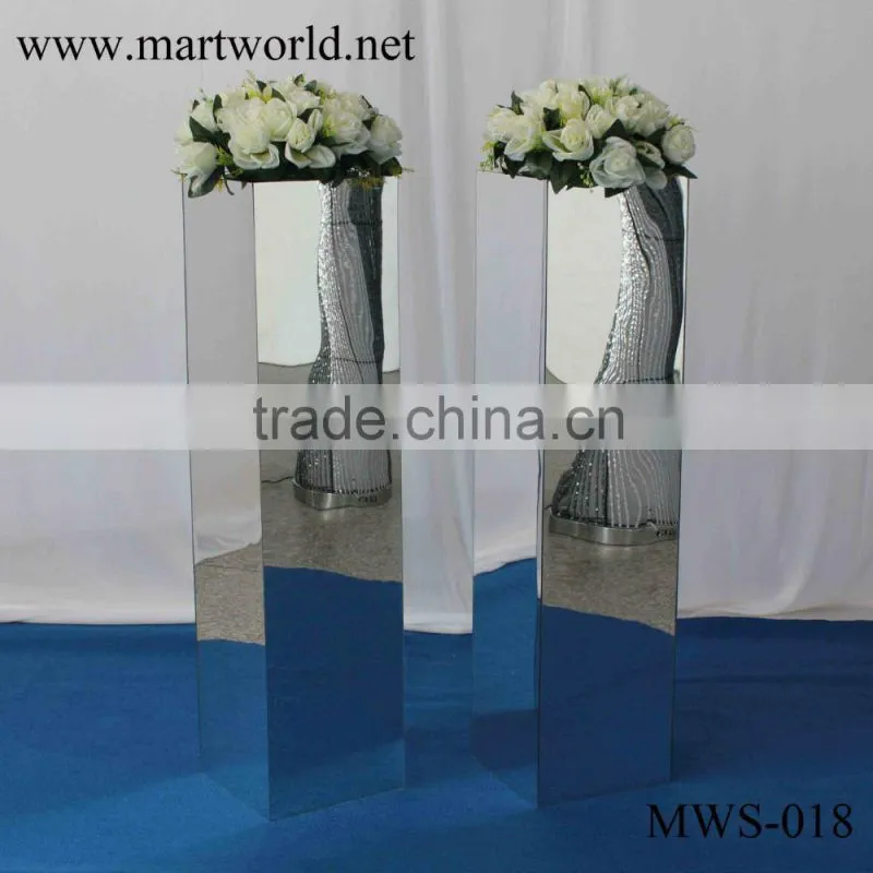 31 inch height square silver mirror pillar party and wedding decoration supplies in guangzhou(MWS-018)