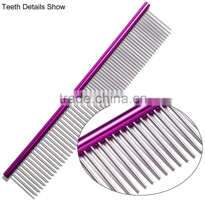 Homdox Pet Dog Pet Stainless Steel Grooming Long Comb Silver AM002861