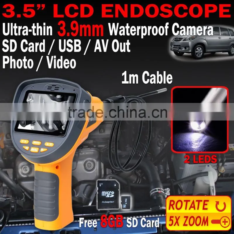 DVR Endoscope Borescope 3.5" LCD 1M Recordable 5x Zoom Free 8GB Video 3.9mm Inspection Camera