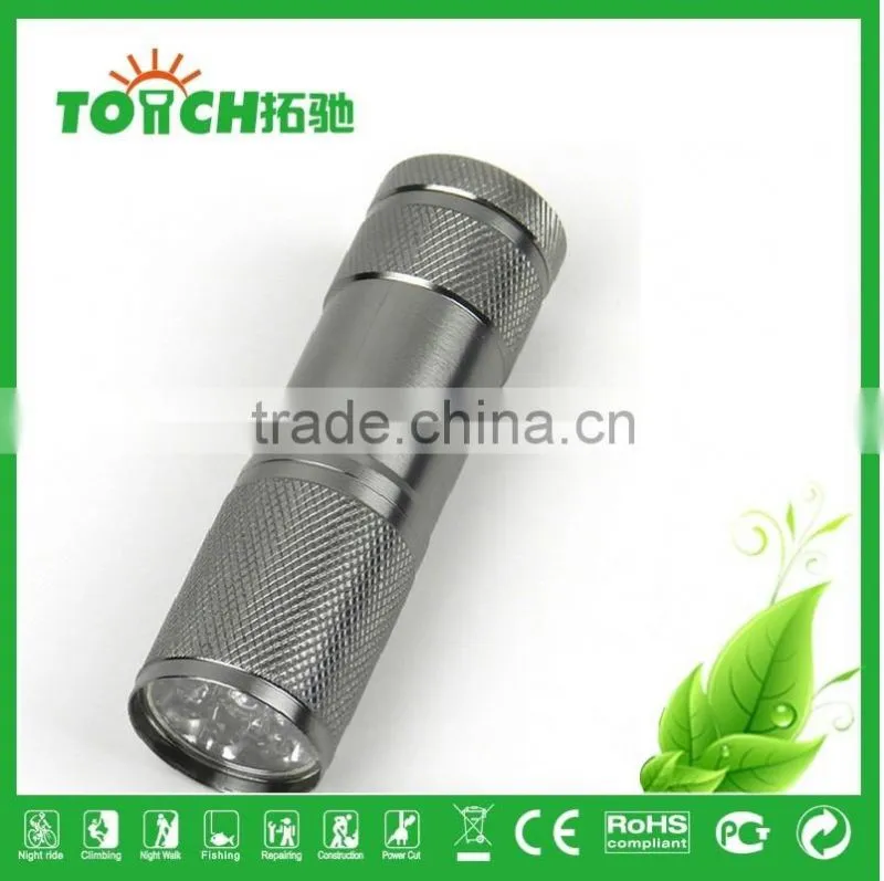 hot sale mini 9 leds super bright Aluminum Alloy waterproof mini 9 Leds lamp for 3*AAA Battery emergency flashlight