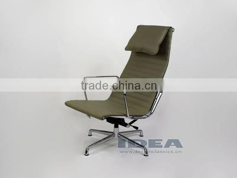 Replica Charles Aluminum Executive Easy Chair - Light Grey Genuine Leather